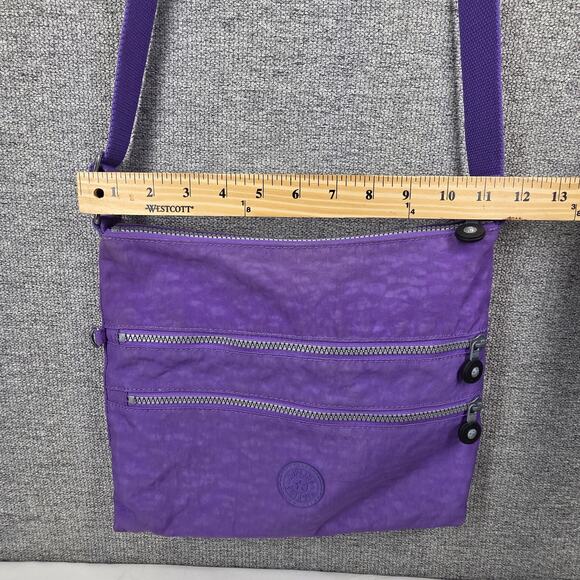KIPLING ALVAR CROSSBODY BAG – PURPLE NYLON – LIGHTWEIGHT – MULTI-ZIP FRONT - Picture 12 of 14
